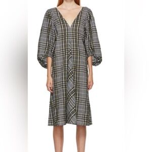 Ganni Plaid Print Midi Length Dress size 32.  A17